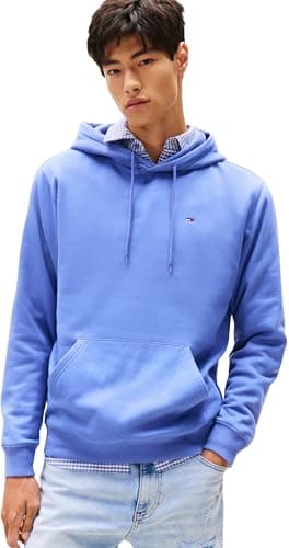Image of Tommy Jeans Men’s Regular Fit Flag Fleece Hoodie, Blue (Soft Sapphire), XS