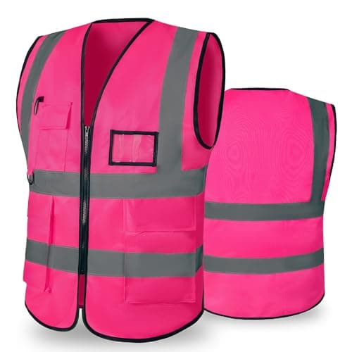 Image of Hi Vis Vests for Women Men High Visibility Reflective Safety Vests Breathable With Pocket Zipper for Build Oudoor Work Meet ANSI/ISEA Standard (UK, Alpha, S, Regular, Regular, Cloth-Pink)