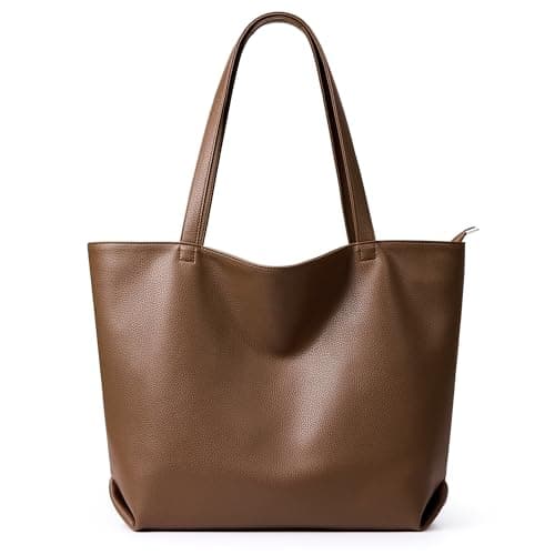 Image of KALIDI Large Tote Bag for Women with Zip, Faux Leather Work Bag with Zipper Pocket & 2 Slip Pockets, Ladies Shoulder Handbag for Work, School & Everyday Use