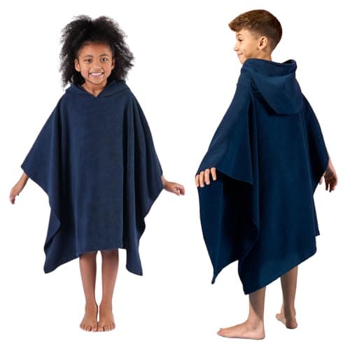 Image of Brentfords Kids Towel Poncho Short Sleeve Quick Dry Absorbent Hooded Towels for Kids Beach Swim Childrens Travel Wrap Changing Robe Holiday Spa Pool Dry Oversized Swimming Towel, Navy