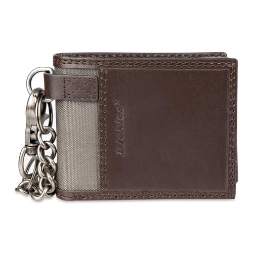 Image of Dickies Men's Slim Everyday Leather Bifold Chain Wallet, Brown Slimfold, One Size, Slim Everyday Leather Bifold Chain Wallet