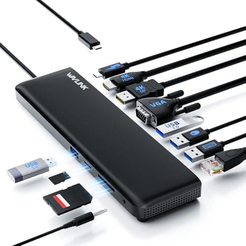 Image of WAVLINK USB C Docking Station 3 Monitors, Docking Station with HDMI, DP, VGA, 100W PD, USB3.0&2.0, RJ45, SD/TF Slots, Audio/Microphone for Lenovo/HP/Dell etc - Black