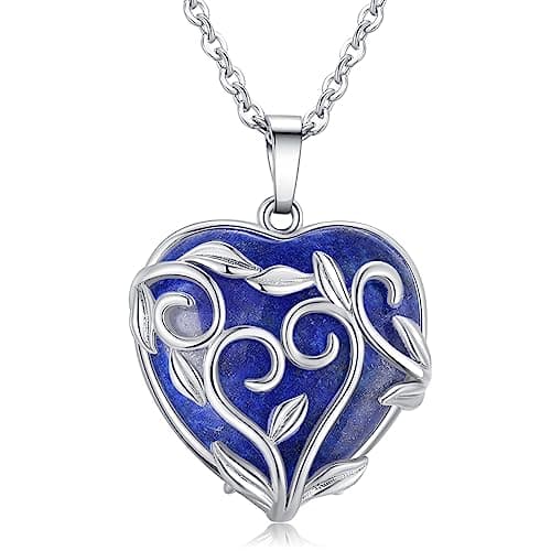 Image of XIANNVXI Heart Necklaces for Women Flower Leaf Wrapped Heart Pendant Necklace Lapis Lazuli Crystal Necklace Natural Real Gemstones Reiki Jewellery for Women