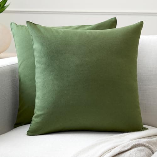 Image of Encasa XO Cotton Throw Pillow Covers Set of 2 I 20x20 in (50x50 cm) - Leaf Green I No Insert I Plain Square Pillowcases I Machine Washable | Indoor Use Only