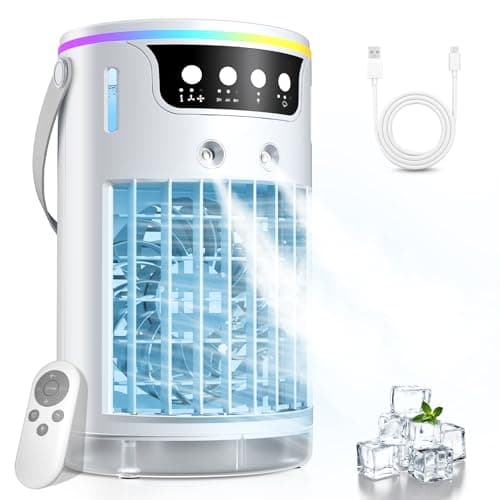 Image of Portable Air Conditioner, USB 4 in 1 Small Air Conditioner with Ice Cooling Mist, For Bedroom Office Desk, 1200ML Mini Evaporative Air Coolers with 2-8H Timer, 3 Speeds, 7 Colors Night Light
