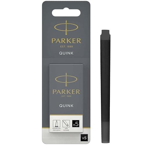 Image of Parker Fountain Pen Ink Refill Cartridges | Long | Black QUINK Ink | 5 Count (Blister)