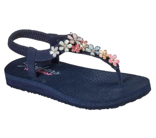 Image of Skechers Womens Meditation Glass Daisy Sling Back Sandals, Navy Mitobuck Rhinestone Trim, 8 UK