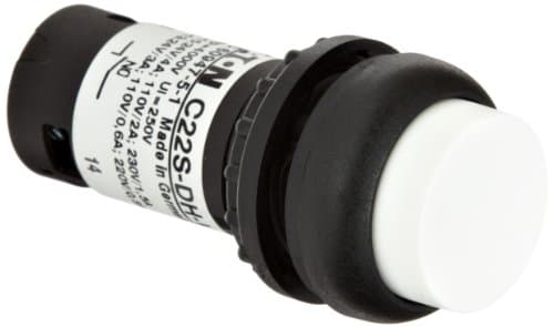 Image of Eaton C22S-DH-W-K11 Pushbutton Switch, Extended Mounted, Momentary Operation, White Button Color, Black Bezel Color, SPST-NO/SPST-NC Contacts