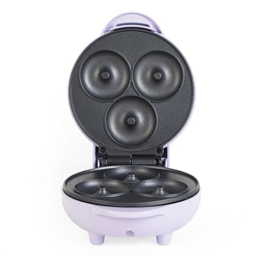 Image of Giles & Posner EK4698GSPP Doughnut Maker – Non-Stick Cooking Plates, Mini Donut Machine for 3 Donuts, Easy Clean Snack Dessert Making for Kids, Vegan, Breakfast Doughnuts, Sorbet Pastel Purple, 500 W