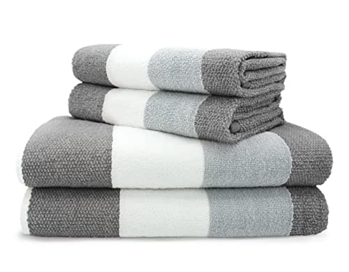 Image of Velosso 4pce Premium 100% Cotton Towel Bale Set Multi Striped Ombre Hand Bath Towels Silver Grey 2 Hand with 2 Bath Towels Bundle Set Super Absorbent Quick Drying