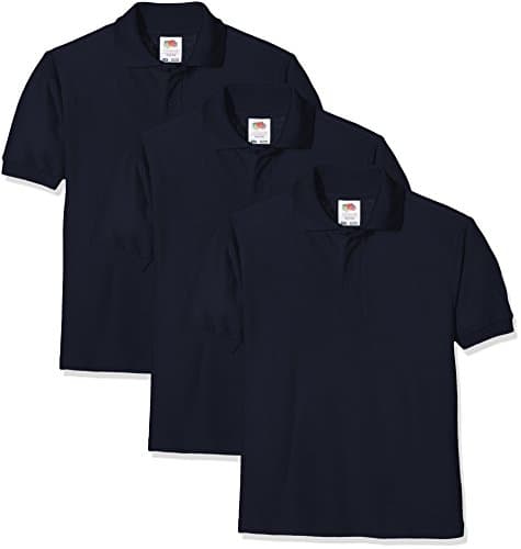 Image of Fruit of the Loom Unisex Kids 65/35 Short Sleeve Polo Shirt Pack of 3, Deep Navy, 14-15 Years (Manufacturer Size:36)
