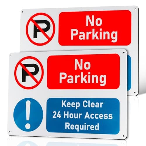 Image of 2 Pcs No Parking Keep Clear 24 Hour Access Required Warning Sign, PVC Rigid Plastic 4 Pre-Drilled Holes No Parking Signs Outdoor, 300x200, Self-Adhesive, Tough Durable and Rust-Proof Weatherproof Sign