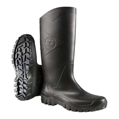 Image of DUNLOP Dane - Unisex Knee High Wellington Rain Boots, Black, Waterproof and Chemical Resistant PVC Work Wellies for Outdoor, Gardening and Leisure Activities - EU46, UK11
