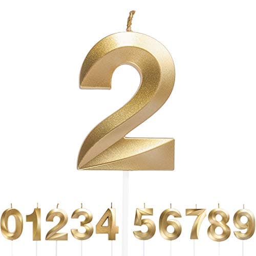 Image of URAQT Birthday Candle for Cake, Birthday Number Candles, 5D Shape, 5.3 inches Gold Glitter Birthday Candles Cake Topper Decoration for Birthday Anniversary Wedding Party Graduation Party(2)