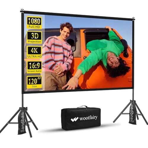 Image of Projector Screen with Stand, Wootfairy 120 inch Portable and Foldable Indoor Outdoor Projection Screen 16:9 4K HD Rear Front Wrinkle-Free Movie Screen with Carry Bag for Home Theater Backyard Cinema