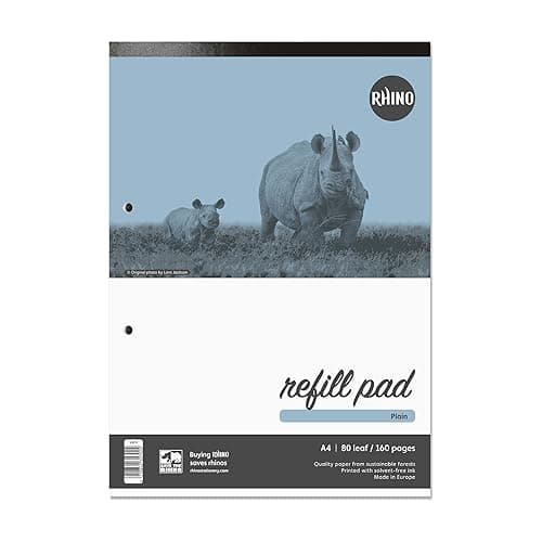 Image of RHINO A4 Refill Pad, Writing Pad, 160-Page/Plain Paper Notepad, 1-Pack, White Hole Punched Top Binding Writing Paper, Office & School Stationery Supplies