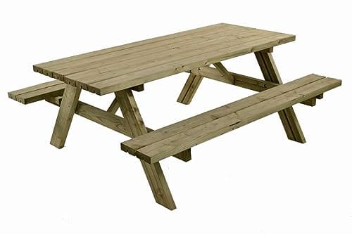 Image of BrackenStyle Foster Heavy Duty 8 Seater Wooden A-Frame Picnic Table - 42mm Pressure Treated Timbers - Strong Wood Picnic Bench with Fold Up Seats