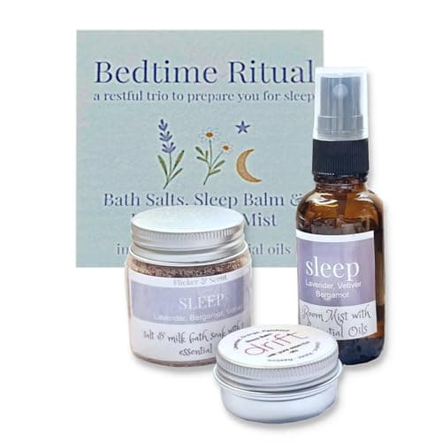 Image of Bedtime Ritual Gift Box - Sleep Balm, Room & Pillow Mist and Mineral Bath Soak Set. Natural Essential Oils Aromatherapy Spa Gift for Her & Him - Relaxation, Stress Relief & Better Sleep Self Care Box
