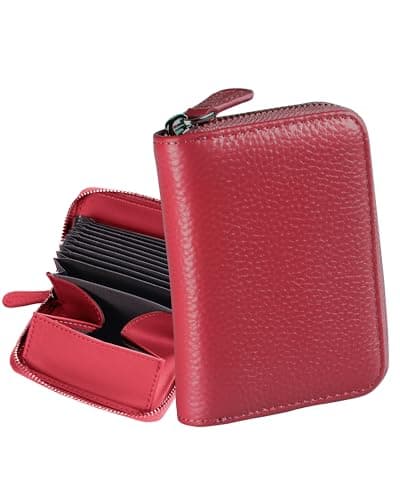 Image of Jexmigo RFID Purses for Women – Genuine Credit Card Holder RFID Blocking, 12 Card Slots, Large Anti-Leak Coin Purse, Compact Ladies Leather Purse with YKK Zip, Card Wallet,for Mother Gift(Red)