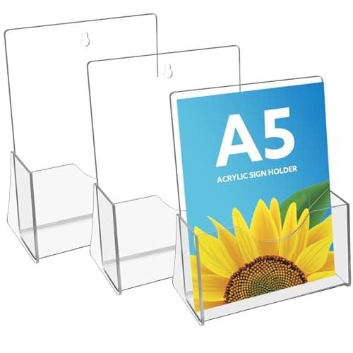 Image of Thboxes A5 Leaflet Holder, 3 Pack Clear Leaflet Holder with Hanging Hole Acrylic Brochure Freestanding Booklet Flyer Stand for Office Restaurants Reception