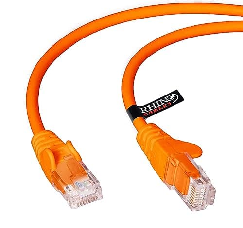 Image of rhinocables CAT 5e High-Speed Ethernet Cable - Reliable LAN Network RJ45 Cable for Fast Internet & Data Transfer | Durable WiFi Broadband Cable for Gaming & Streaming, (5m, Orange, Pack of 1)