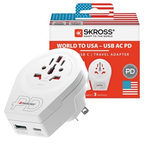 Image of SKROSS World to USA AC20PD Travel Adapter, With 1 Type C And 1 Type A Port, Fast Charging, Power Delivery, Shock Protection. 2026 World Cup Essential