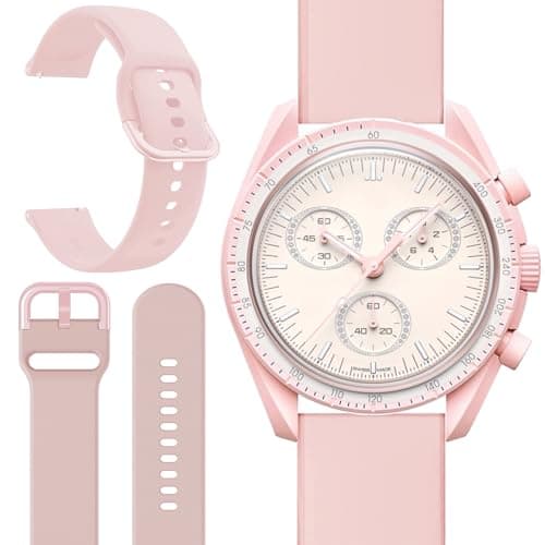 Image of Miimall for OMEGA × Swatch Bioceramic MoonSwatch Strap, Soft Silicone Sport Band for Men Women Breathable Lightweight Quick Release Replacement Wristband Strap for Bioceramic MoonSwatch-Pink
