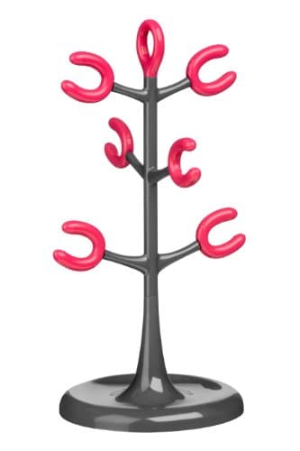 Image of Premier Housewares 806565 6 Cup Mug Tree - Grey/Hot Pink, H37 x W20 x D19cm