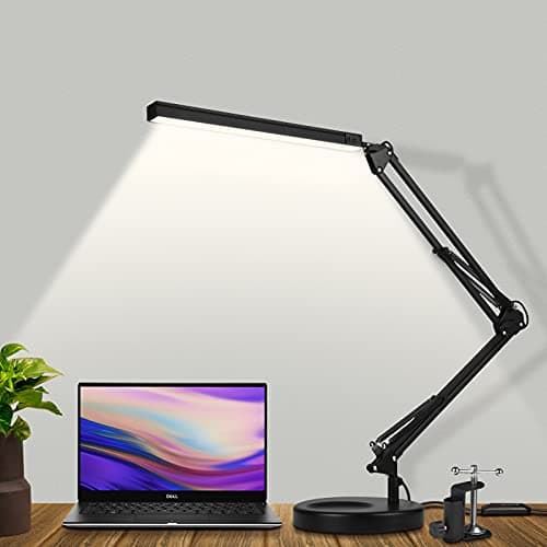 Image of SKYLEO LED Desk Lamp with Clip and Base - Eye Protection Desk Lamps for Study - Swing Arm USB Desk Lamp Office - 3 Light Modes x 10 Brightness Levels - 12W - Black