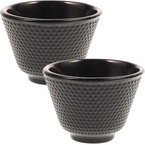 Image of Luxshiny Cast Iron Tea Cups Set of 2 Retro Style Heat-Resistant Household Kung Fu Teaware 2.36X2.36X1.89 Inch Japanese Style Tea Drinking Cups
