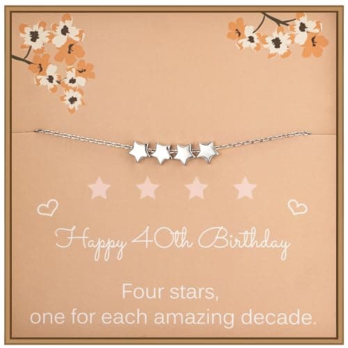 Image of Weelody 40th Birthday Gifts for Women, 925 Sterling Silver Dainty Four Star Bracelet, 6mm Star Beads, One for Each Amazing Decade, Birthday Gifts for 40 Year Old Woman, 40th Birthday Bracelet