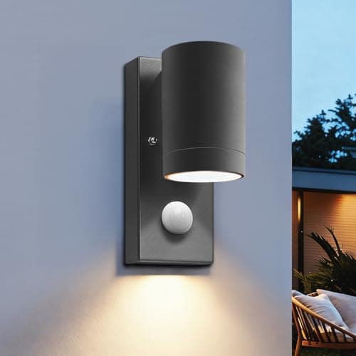 Image of EBION PIR Outdoor Wall Lights,IP65 Waterproof Outside Wall Lights with Motion Sensor,Aluminium Outside Wall Sconce GU10,Exterior Wall Lamp for Front Door,Porch,Patio,Anthracite,1 Pack
