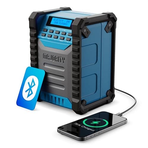 Image of MAJORITY Landbeach Portable DAB Radio with Bluetooth | 28 Hour USB-C Rechargeable Battery & Power Bank | DAB+/FM Site Work Radio, 80 Presets | IP54 Dust & Water Resistant | Powerful Bass Boost Speaker