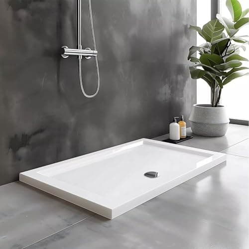 Image of Go Bathrooms White Rectangle Shower Tray 1700 x 900mm, 40mm Low Profile, Stone Resin Acrylic Capped
