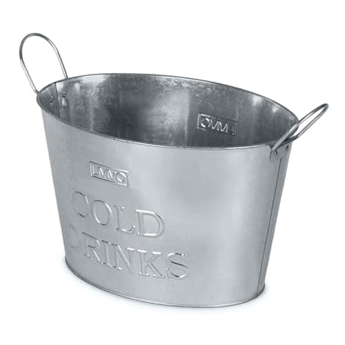Image of LIVIVO Galvanised Steel 24L Drinks Ice Cool Bucket with Handles - Great for Parties, BBQs and Bars Cooling Bottles, Cans of Beer or Soft Drinks