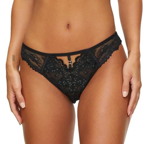 Image of Ann Summers The Icon Brazilian Knickers – Flattering Women's Underwear with Lace, Sequins & Mesh Back – Shimmering Womens Lingerie with Playful Cut-Out Design (Black)