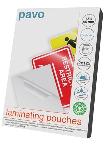 Image of PAVO Premium 250 Micron Office 65 x 95mm Laminating Pouches - Glossy (Pack of 100)