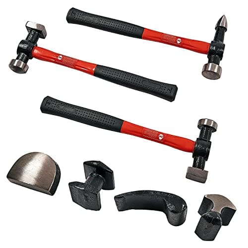 Image of Voche 7 Piece Auto Body Dent Removal Panel Beating Tool Kit Fibreglass Hammers & Steel Dollies