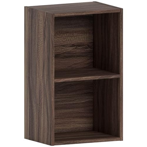 Image of Vida Designs Oxford 2 Tier Cube Bookcase, Walnut Wooden Shelving Display Storage Unit Office Living Room Furniture