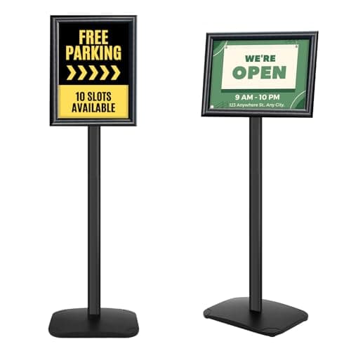 Image of Mutualsign A4 Display Stand Heavy Duty Sign Stand with Stable Base, Floor Standing Poster Stand for Menu/Notice/Display, Outside Welcome Sign Holder, Black