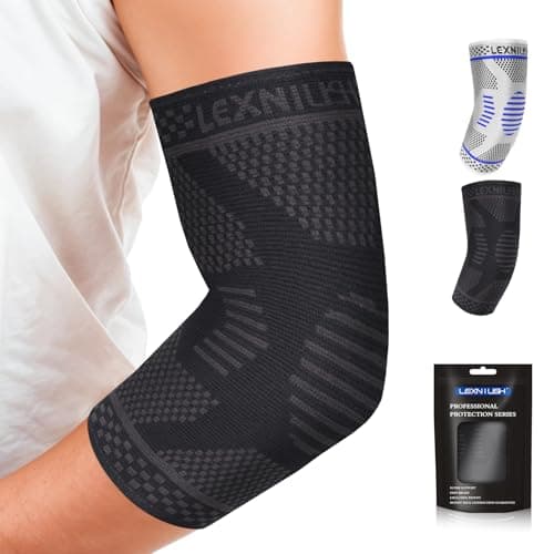 Image of Lexniush Elbow Support for Women Men, Elbow Compression Sleeves for Tennis & Golfers Elbow, Tendonitis Arthritis, Joint Pain Relief Arm Support, Elbow Brace for Weightlifting, Tennis, Gym(Black, M)