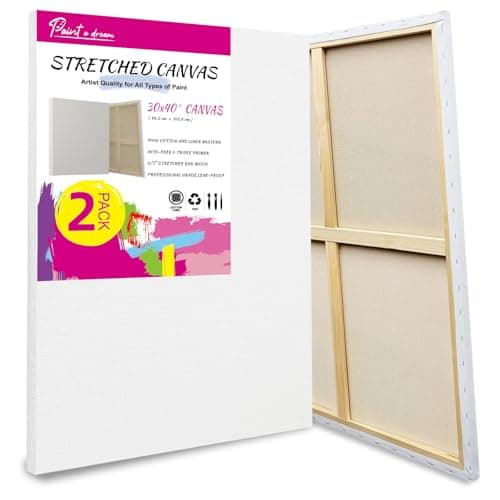 Image of 75x100cm Stretched Canvas for Painting Set of 2 - Large Gallery Wrapped Canvas, 380gsm 100% Cotton & Seed Hulls for Oil Painting & Acrylics, 15Oz Triple Primed 2/3" Profile Warp-Resistant Canvas Frame