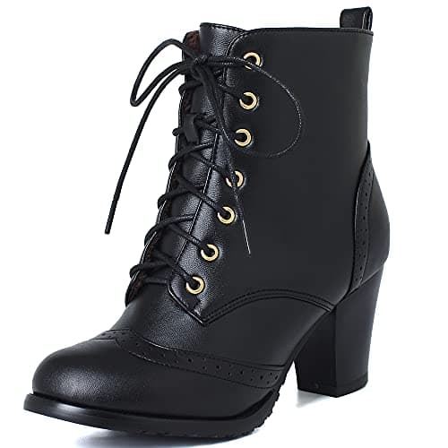 Image of Smilice Women Chelsea Boots with Pointed Toe and Chunky Heel Lace Up Boots Black