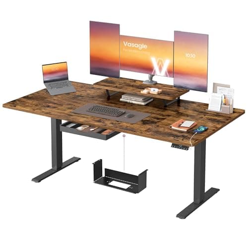 Image of VASAGLE Electric Standing Desk, Height Adjustable Desk, 160 x 80 cm, Flexible Monitor Stand and Drawer, USB-C Port, Sedentary Reminder, for Home Office, Rustic Brown LSD156KD02