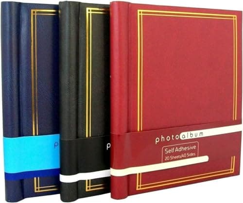 Image of Self-Adhesive Photo Albums with 20 Sheets/40 Sides each, Black/Red/Blue, Large, Pack of 3