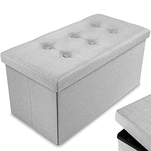 Image of Nyxi Ottoman 76 * 38 * 38cm Foldable Storage Boxes Seat Foot Stool Storage Box with Lids for Kids Toys, Bedroom, Hallway, Living Room Light Grey