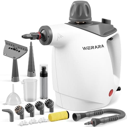 Image of Handheld Steam Cleaner, 500ml Portable Steam Cleaner, 1050W High Pressure with 16 Accessories & Child Lock, Multi-Surface for Kitchen, Carpet, Upholstery, Floor, Window, Tile (Coconut White)