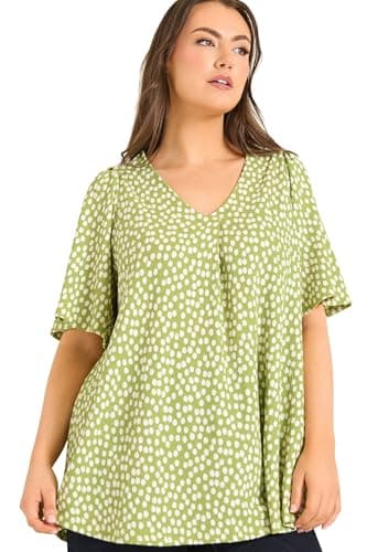 Image of EVANS Curve Polka Dot Pleat Front Top - Women's - Plus Size Curve Green