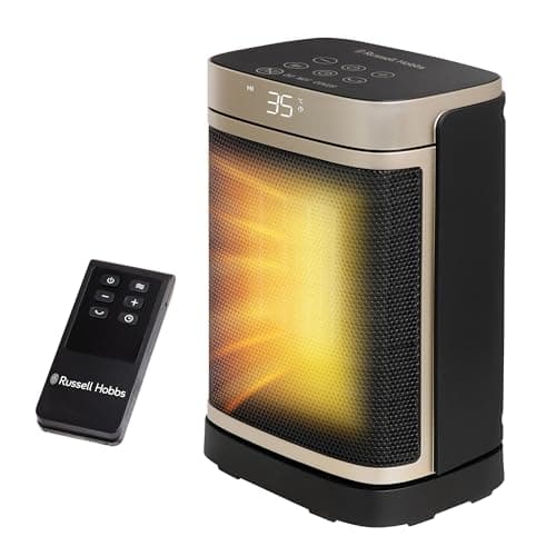 Image of Russell Hobbs Space Heater in Black & Gold 1500W Silent Portable Oscillating Ceramic Electric Heater, Low Energy Digital Display, 4 Modes, 24hr Auto Timer, Overheat Protection, RHCH2001G