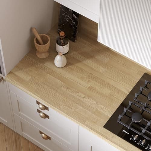 Image of Bushboard Omega Modern Natural Blocked Oak Square Edge Laminate Kitchen Upstand 3000 x 100 x 20mm, Matching Oak Effect Finish, Wall Protection for Kitchen Worktops